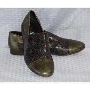Sesto Meucci Leather Snake Skin Metallic Flat Loafers Size 7